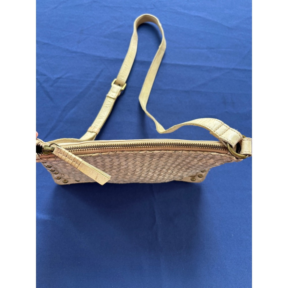 Wild West Los Angeles Cream Leather Studded Woven Crossbody Bag Cream Boho Bag - Picture 5 of 10